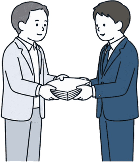 明細を差し出す依頼者と、それを受け取る固定費ドックの診断士